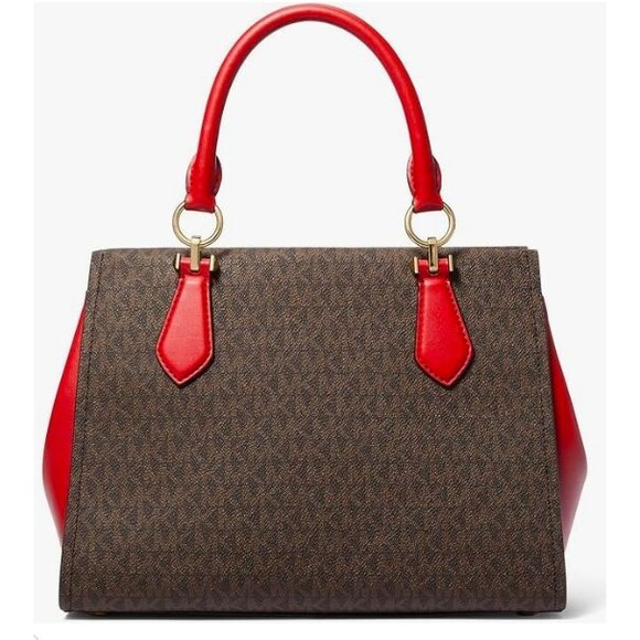 Michael Kors Marilyn Medium Satchel Crimson Red Handbag MK Logo Purse NWT - Picture 2 of 5